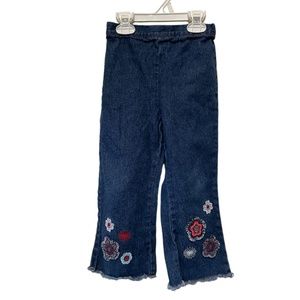 Kids Headquarters Red White and Blue Floral Embroidered Pull-on Jeans Size 4T